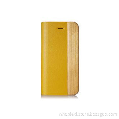 Rugged Yellow Cherry Wood and Lychee Leather Cell Phone Cas